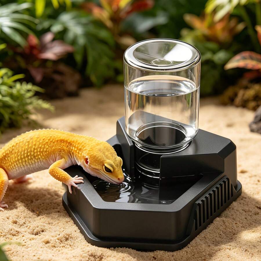 1個爬蟲動物自動給水器，自動補水水碗，適用於豹紋守宮、蜥蜴、蛇、烏龜、兩棲類爬蟲缸配件