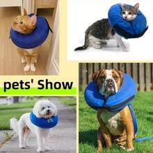 Collar de recuperación inflable para mascotas, cono protector suave, diseño desinflado, necesita inflarse antes de usar para la curación de heridas de perros y gatos (Azul sin tira reflectante/Rosa con tira reflectante) - Multicolor - Ver 5
