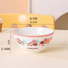 Ensemble de vaisselle en céramique officiel Disney Mickey Mouse & Minnie Mouse, bols de dessin animé mignons assortis comprenant bol à riz, bol à soupe & assiette, vaisselle en porcelaine de haute qualité pour la maison, la cuisine & le dortoir, parfait pour un usage personnel, micro-ondes & lave-vaisselle - Lin jaune - Voir 11
