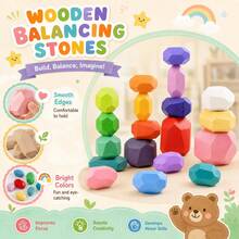 20pcs Natural Wooden Stacking Balance Stones: Montessori Educational Toy, Suitable For Toddlers, Puzzle Sorting & Early Learning, Children's Birthday And Christmas Gift - Multicolor - View 2