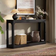 Curved Side Table, 140 Cm Long, With Storage Space. This Two-Tiered Storage Table Is Perfect For Behind The Sofa, In Entryways, Hallways, And Foyers. Black. - Black - View 3