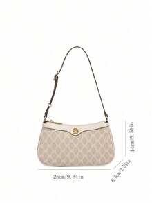 Minimalist Beige PU Leather Shoulder Bag, Spacious Interior And Adjustable Shoulder Strap, Making It An Ideal Choice For Going Out, School Or Travel, Perfectly Blending Classic Pattern With Casual Functionality. - Beige - View 4
