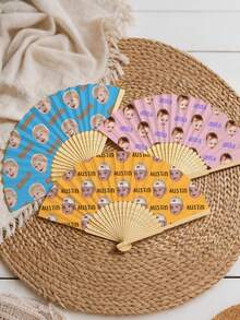 Personalized Photo Handheld Fan, Bamboo Wood Custom Folding Fan, Suitable For Weddings, Dance Events, Parties, Decorative Gift - Multicolor - View 2