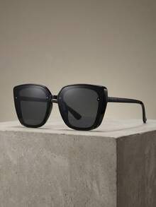 Unisex Square Large Frame Versatile Fashion Glasses, Minimalist Style - Black - View 7