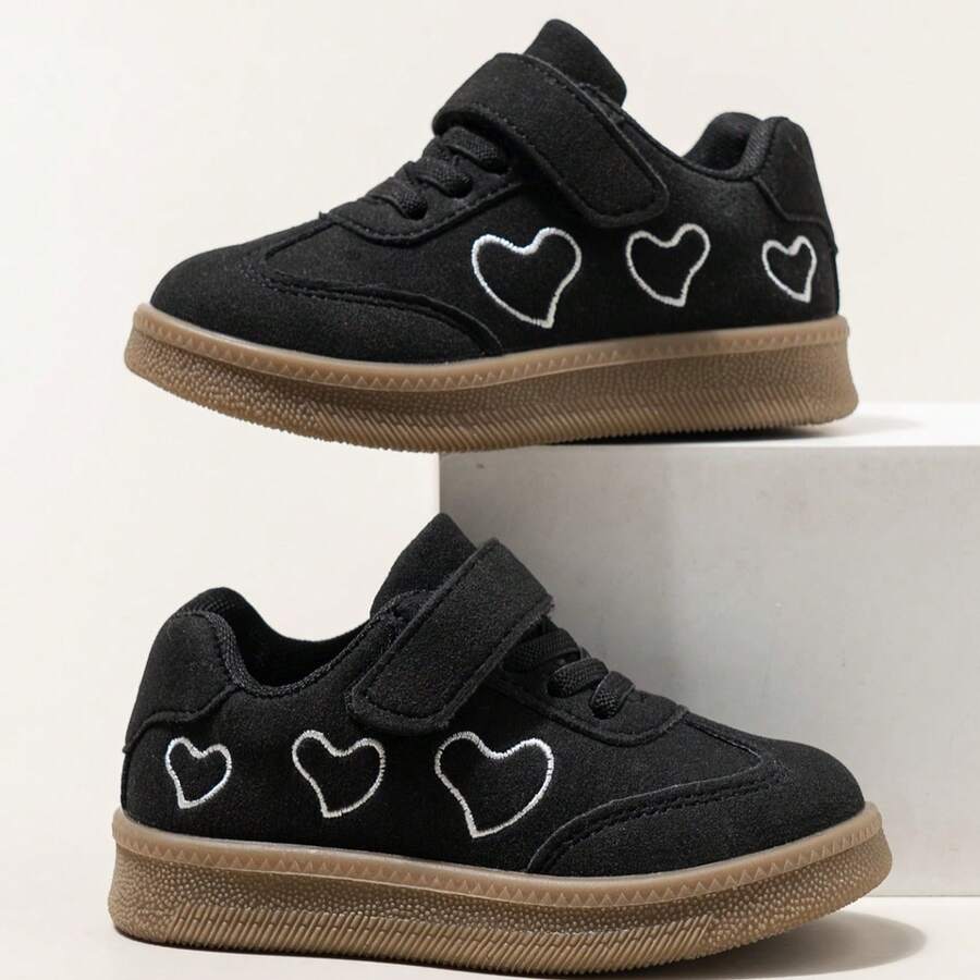1 pereche de pantofi de skate casual unisex pentru copii, pantofi sport de tip trainer armată germană pentru băieți, cu închidere tip scai, talpă moale, versatili, pentru campus și sport casual - Negru - Vizualizare 1