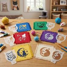 9pcs Cat Theme Face Painting Stencils, Kitten Silhouette, Moon, Stars, Fish Bone, Paw Print & Yarn Ball Patterns, Suitable For Face Painting, DIY Painting, Cutting, Painting Stencils - Cat-themed Face Painting - View 4