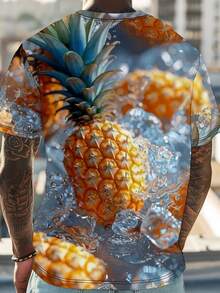 3D Short Sleeve Men's T-Shirt With 3D Pineapple And Ice Cube Print - Tropical Summer Short Sleeve T-Shirt, Featuring Pineapple Slices And Designs, Ca - 混合色 - 查看 3