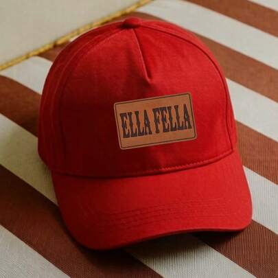 Ella Fella Logo Patch, Black Baseball Cap With Brown Leather-Like Label, Unisex…