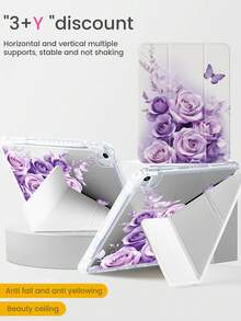 這款精緻可愛的卡通動漫紫色花朵蝴蝶雙面彩繪壓克力透明水晶背蓋防震耐用，適用於 iPad 7代、8代（10.2 吋）與 10代，內建筆槽，支援睡眠/喚醒功能與多種折疊支架模式，是極佳的節日禮物 - 彩色 - 查看 4