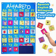 兒童早期語言學習玩具，英西雙語教學毛氈板，ABC字母與單字互動學習遊戲，教室教學單字卡教育工具，適用於家庭與教室教學用品，男孩女孩禮物 - 藍色A - 查看 9