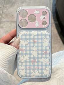 Cute Rabbit Floral Pattern Camera Protection Phone Case Compatible With IPhone 17 Pro Max 17 Pro 17 16 15 14 Pro Max 14 15 16 17 Matte Aesthetic Rabbit Flower Bow Plaid Pattern Shockproof Matte Leather Texture Back Cover - Checkered Bow Bunny - View 3