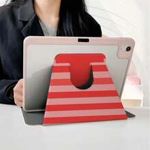 1pc Red & Pink Striped Heart 360° Rotating Tablet Protective Case, Multi-Angle Magnetic Stand Cover With Auto Sleep/Wake Function, Compatible With IPad PRO/AIR, Pad 5/6/7, Pad, Matepad, Pad, Honor Pad, Xiaoxin Pad - Multicolor - View 3