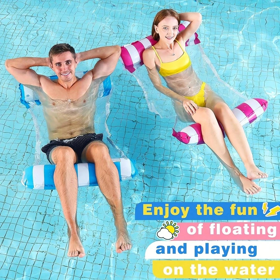 Foldable Inflatable Striped Float, Inflatable Swimming Cushion For Swimming Pool, Floating Bed For Water Entertainment Lounge Chair, Suitable For Swimming Pool, Beach, Pool Party - Multicolor - View 1