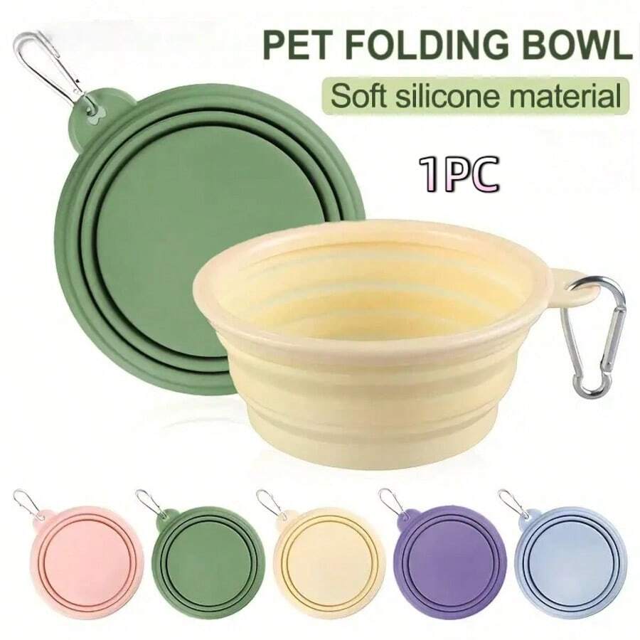 Foldable Pet Bowl With Snap Closures, Ideal For Use As A Water Or Food Bowl For Cats And Dogs During Outdoor Activities, Camping, Or Walks.