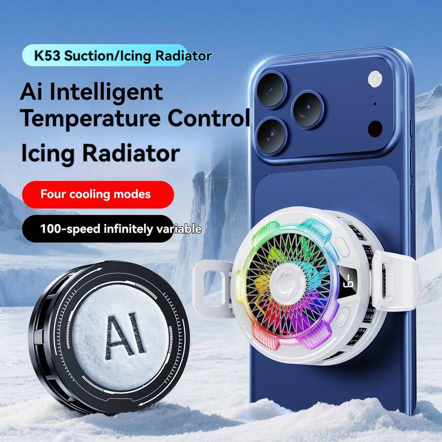 Pendingin Ponsel K53 Baru dengan Klip Belakang Magnetik, Radiator Pendingin Semikonduktor Universal untuk Android Gaming, Kompatibel dengan 17 16 15 14 inci - MultiWarna - View 1