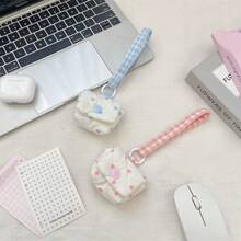 Cute Polka Dot Quilted Earphone Pouch - Check Strap Soft Scratch-Resistant Bag Charm - Cotton-like Blue Polka Dots - View 3