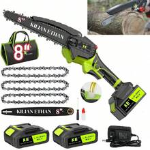 Kiln Ethan 8-Inch Cordless Mini Chainsaw With 2 Batteries And Complete Garden Pruning Kit - Green - View 1