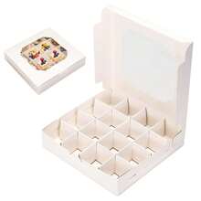 Cardboard Cupcake Box With Transparent Window – Dessert Divider Box Holds 16 Mini Cakes, Display Box For Candy, Chocolate, Truffle, Marzipan, Fruit - White - View 4
