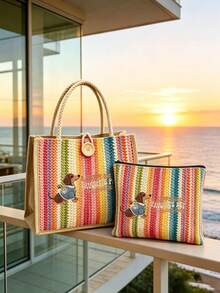 1/2 buah Tas Penyimpanan Motif Huruf Dachshund, Ringan dan Portabel, Cocok untuk Membawa Kosmetik dan Belanja Saat Bepergian - MultiWarna - View 1
