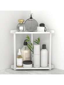 1 Double-Tier Bathroom Storage Rack 2-Tier Perfume, Cosmetics, Skincare, And Toiletries Modern Metal Countertop Organizer Skincare & Cosmetics Countertop Organizer Kitchen & Bathroom Countertop Corner Shelf Bathroom Countertop Storage Rack - 彩色 - 查看 11