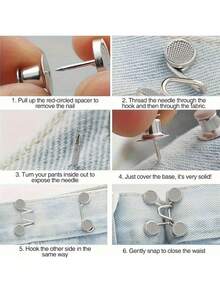 6Pcs Adjustable Denim Jeans Button Set, Convenient And Quick Storage, Seamless Metal Belt Clip, Suitable For Women's Pants, Quick-Fastening Tight Design, Multi-Functional Silver-Grey Belt Buckle Set - Multicolor - View 8