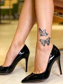 Herbal Juice Semi-Permanent Tattoo Sticker Y2K Butterfly Design 1-2 Weeks No Fading No Reflection Suitable For Wrist Ankle Shoulder Neck Collarbone Body Skin Waterproof Realistic Tattoo Sticker 1pc/Pack - Blue - View 4