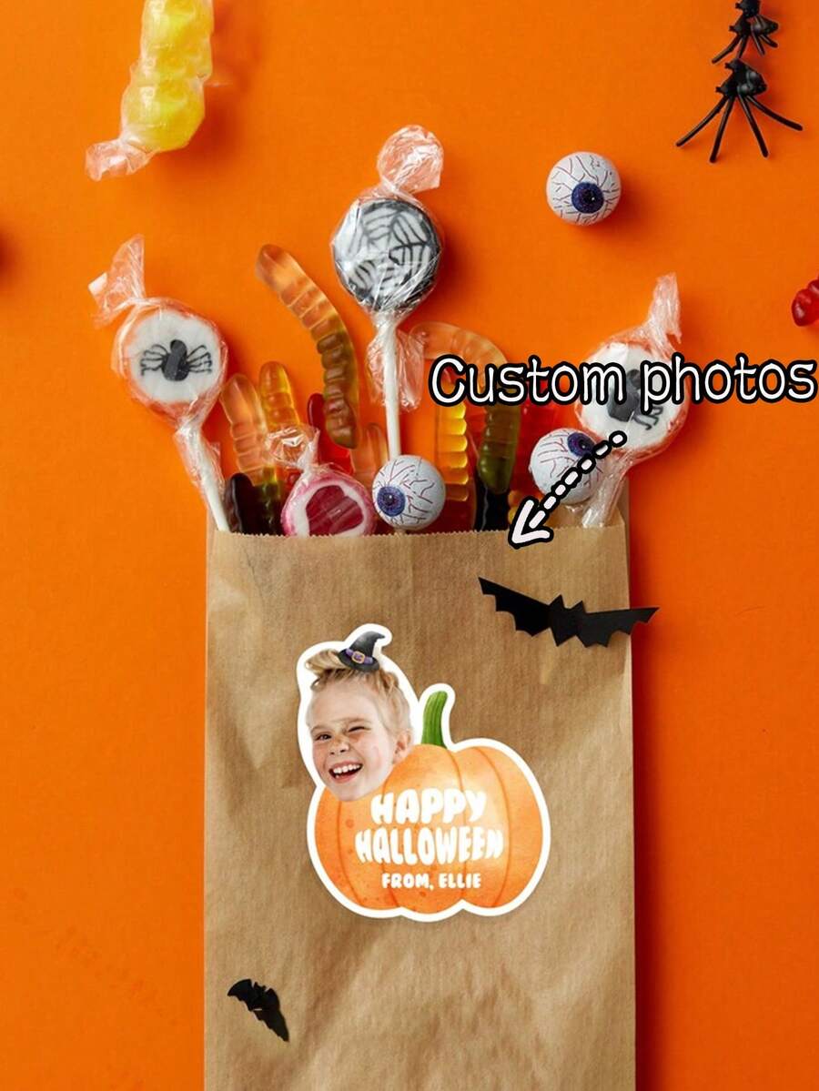 Personalized Halloween Name Stickers, With Cute Ghost And Skeleton Design, Customizable With Your Name, Suitable For Mugs, Gifts, Candy Bags, Notebooks And More - Multicolor - View 1