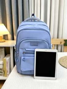 1pc Minimalist Solid Color Backpack, Large Capacity Multi-Compartment School Day Bag And Adjustable Shoulder Strap Casual Backpack, Suitable For Students/Girls/Teens/Young People, Perfect For Back To School, Campus Learning, Outdoor Camping, Short Weekend Trips And Daily Casual Outdoor Use - Multicolor - View 4