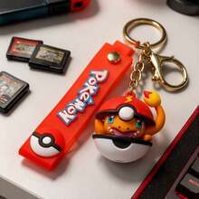 MINISO Kawaii Pokémon Charmander Pokeball Keychain Cartoon Silicone Charm Pendant Fit For Earphone Case Backpack Handbag Zipper Aesthetic Key Ring Tech Accessories Streetwear Decor - Orange - View 4
