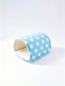 2pcs Blue Star Pattern Hamster Bed, Guinea Pig Tunnel, Rabbit Hideout, Washable Small Pet Warm Nest With Guinea Pig Tunnel, Rabbit Hideout Cage Accessories Set, Suitable For Hamsters, Ferrets, Rabbits - Baby Blue - View 6
