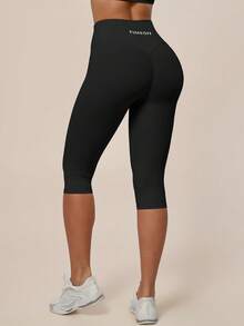 TimeOff Women's 1pc High Waist Wide Waistband Ruched Butt Tummy Control Butt Lift Sports Mid-Length Shorts - Black - View 6