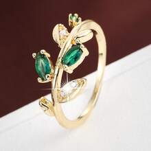 1pc Fresh Leaf Shaped Design Cubic Zirconia Women's Ring - Multicolor - View 9