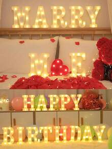26 Letters LED Light-Up Numbers 0-9, Wedding Birthday Christmas Decoration Night Light, Party Bedroom Use, 16CM Height, Pink (Battery Not Included) - White - View 5