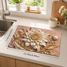 1pc 3D Floral Print Diatomaceous Earth Kitchen Drying Mat, Non-Slip Heat-Resistant Absorbent Mat, Suitable For Kitchen Countertop, Coffee Machine, Tableware, Home Cafe Bar Party Decor Placemat Gift - Multicolor - View 13
