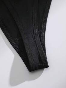 Calcinha Tanga Sexy Sem Costura de Renda para Mulheres, Roupa Íntima Feminina da Moda para Todas as Estações - Preto - Visão 6