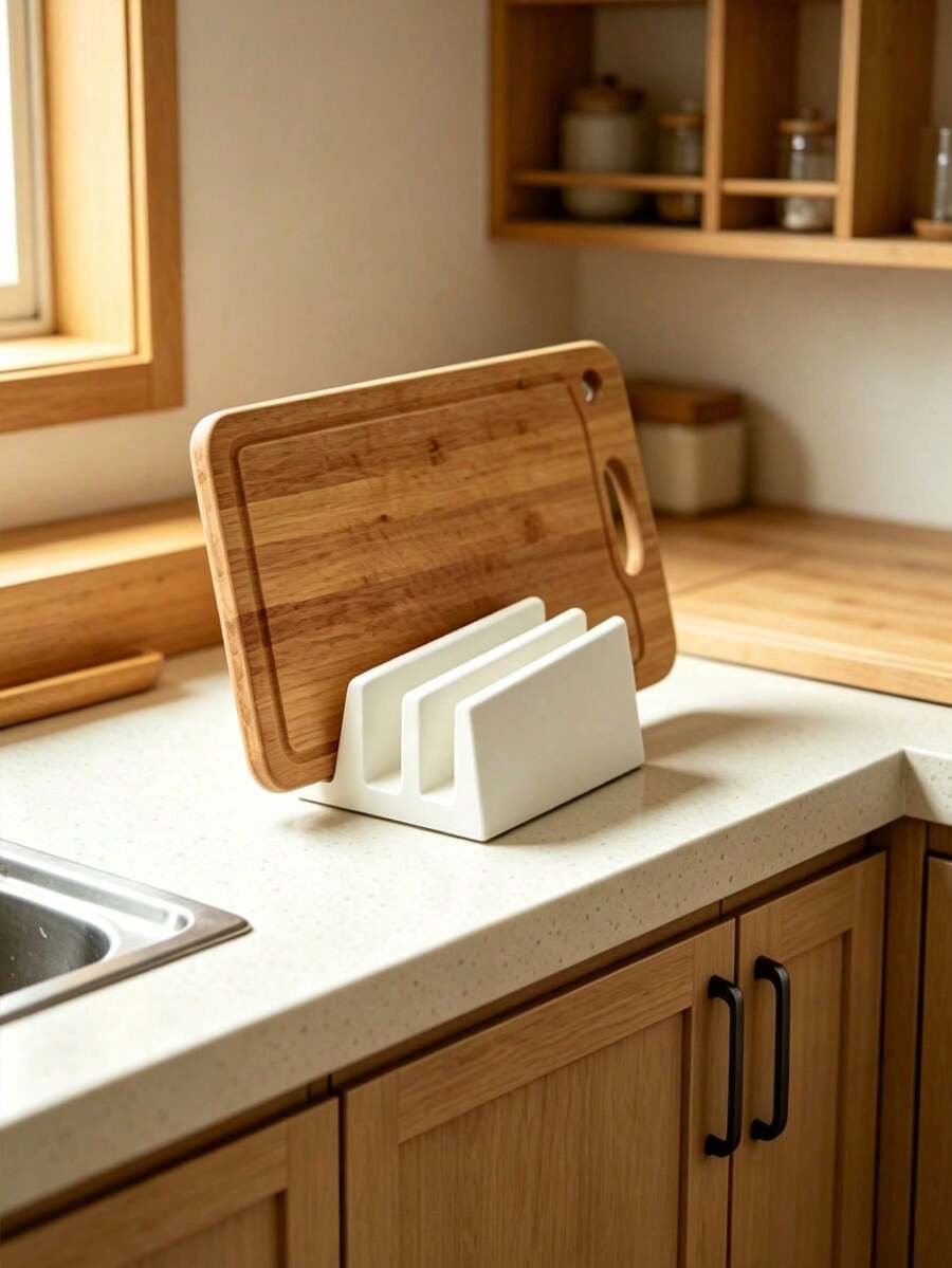 Estante de almacenamiento de tabla de cortar multicapa, estante de almacenamiento de drenaje y ventilación para encimera de cocina, adecuado para tablas de cortar, tapas de ollas y utensilios de cocina - Multicolor - Ver 1