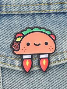Rocket Flying Taco Enamel Pin, Cute Cartoon Mexican Food Brooch - Multicolor - View 4