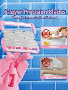 Women's Bikini Hair Removal Razor Featuring 6-Layer Replaceable Stainless Steel Blades, Manual Safety Razor Head, Manual Body Razor, Bikini Trimmer, And Hair Remover. - Upgraded Version - View 3