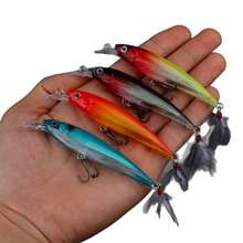 1pc 3D Bio-Mimetic Artificial Feather Sinking Minnow Lure With Laser Eyes, High-Pitch Hook Hard Bait For Outdoor Fishing - Multicolor - View 5