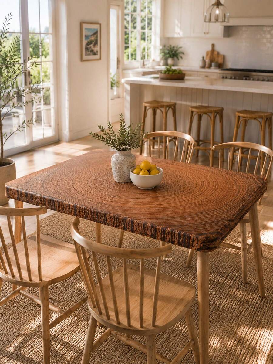 1 pieza Mantel ajustado con efecto de madera falsa, mantel rectangular de poliéster rústico de estilo campestre con estampado de textura de madera detallada, mantel elástico reutilizable y lavable para mesa de comedor, patio, barbacoa, fiesta de vacaciones, decoración de granja de verano - Multicolor - Ver 1