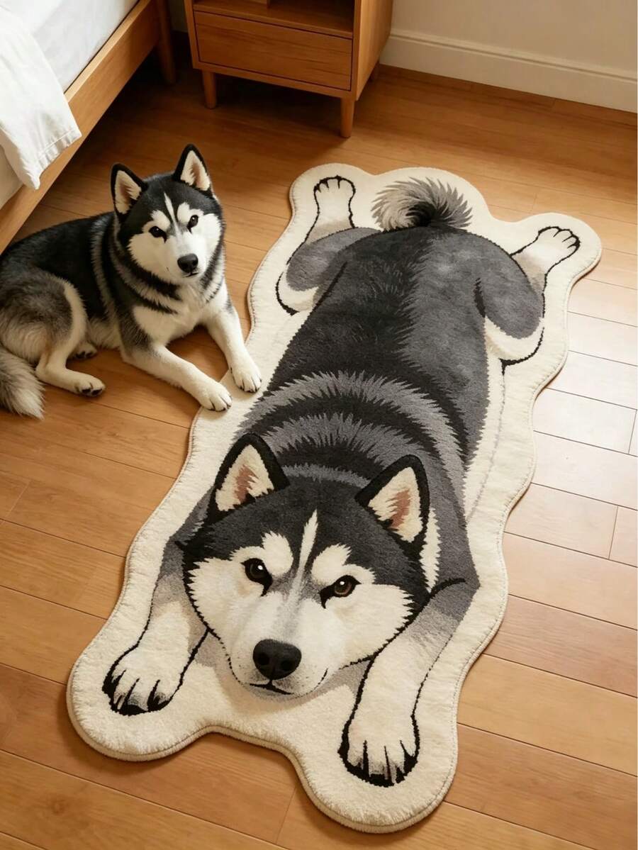 1pc Husky Puppy Floor Mat, Living Room Rug, Carpet, Living Room Area Rug, Small Area Rug, Mat, Home Decor, Large Living Room Rug, Round Rug, Living Room Home Decor, Room Decor, Washable Rug, Graduation Season Gift - Husky - View 1