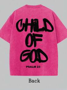 'Son Of God' Print T-Shirts For Men And Women, 100% Washed Cotton, Cotton T-Shirt, Gift Idea, Y2K Clothing, Funny Print T-Shirt For Unisex, Streetwear - 粉色 - 查看 1
