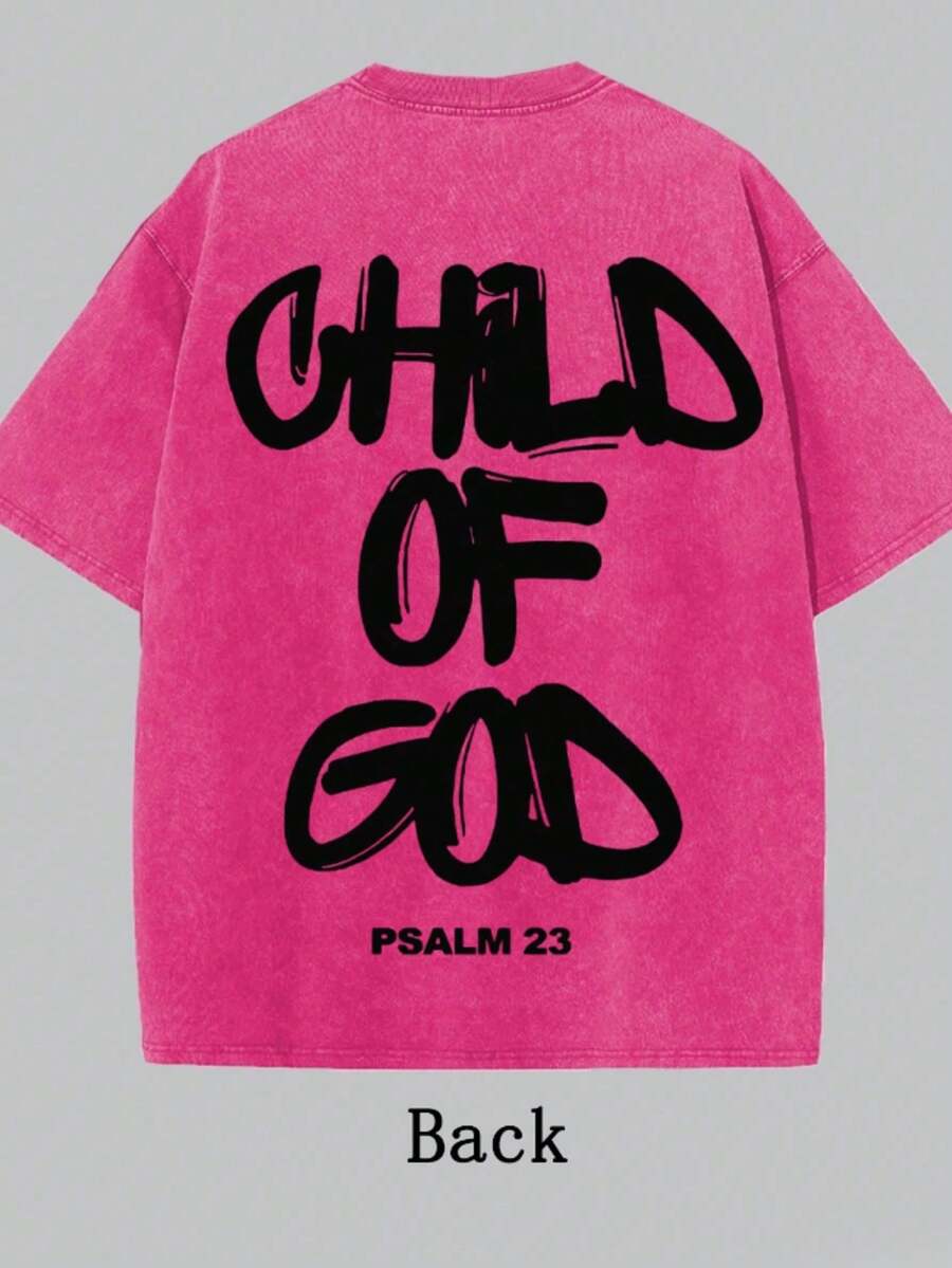 'Son Of God' Print T-Shirts For Men And Women, 100% Washed Cotton, Cotton T-Shirt, Gift Idea, Y2K Clothing, Funny Print T-Shirt For Unisex, Streetwear - 粉色 - 查看 1