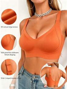 Lilivine Bra Tanpa Jahitan Wanita - Tali Bahu yang Dapat Diatur, Penyangga Tanpa Kawat, Cocok untuk Pemakaian Sehari-hari, Kain Super Lembut & Bernapas, Pakaian Musim Semi Wanita, Bra Lingerie yang Nyaman - Jeruk - View 6