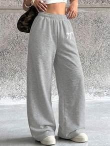 2pcs/Set Girls Teen Fashion Casual Versatile Outdoor Loose Straight Leg Solid Color Pocket Print Long Pants School Style Spring Summer Autumn Winter Back To School - Multicolor - View 3