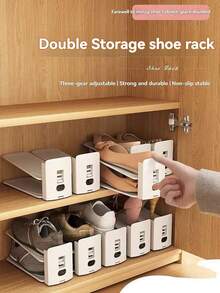 1/3/5pcs Adjustable Height Double Layer Shoe Rack, Space-Saving Shoe Cabinet, Suitable For Closet, Entryway And Bedroom, Stackable Design, Can Store All Types Of Shoes, Suitable For Small Spaces And Apartments, Expandable Shoe Rack - View 9