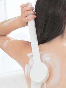 1pc White Plastic Long Handle Sponge Bath Brush, For Back Cleaning, Exfoliating And Scrubbing - Multicolor - View 8