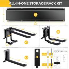 LBT 66" Garage Tool Organizer Wall Mount - 720lbs Garden Tool Organizer With Adjustable Hooks, Heavy Duty Metal Garage Storage Rack, Anti-Rust Shed Rack Holder Hanging Rake Broom Mower Snowboard - 99inch - View 3