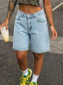 Women's Casual Everyday Bermuda Denim Shorts Summer - Light Wash - View 6
