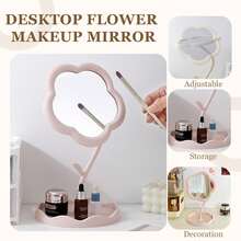 Floral Pattern Tabletop Makeup Mirror, Cute Tabletop Vanity Mirror, Tabletop Makeup Mirror With Jewelry Storage Rack, Vanity Mirror With Jewelry Tray, Rotatable Adjustable Tabletop Mirror, Makeup Mirror Suitable For Bedroom Vanity Or Makeup Table, Lightweight Travel Comb (With Built-In Mirror) - Perfect For Putting In A Handbag - Multicolor - View 3